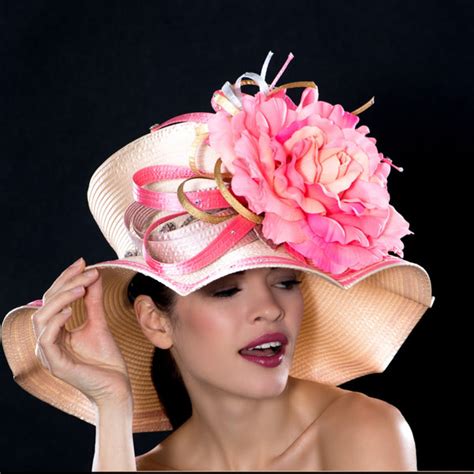 Kentucky derby style fashion hat with x large flowers - Shenor Collections