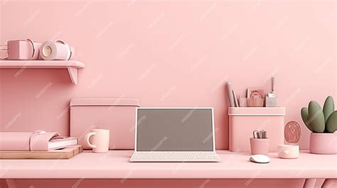 Premium Photo | Corner of Pink office with minimalist interior design using wood office desk Ai ...