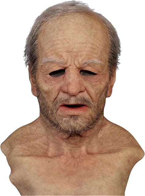 Old Man Mask Realistic Halloween Full Head Funny Soft Grandpa Latex ...