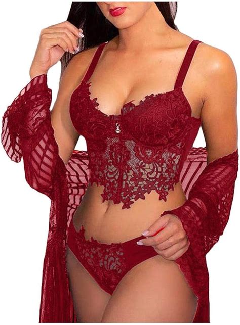 QQQQC Lingerie & Intimo da Donna Sexy Lingerie da Donna Camicia da Notte Reggiseno di Pizzo Slip ...