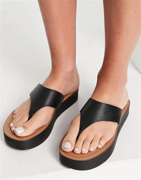 Asos Design Fueled Chunky Leather Flip Flops In Black | ModeSens