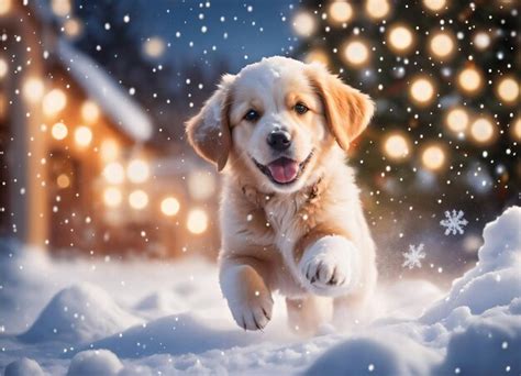 Premium AI Image | Photo of the Little Puppy in the snow Christmas time