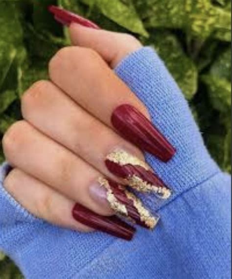 Red And Gold Nails, Dark Red Nails, Burgundy Nails, Green Nails, Red ...