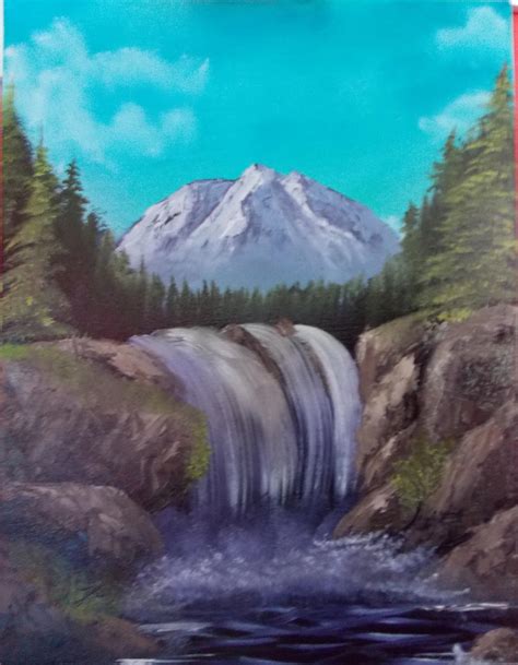 Mountain, waterfall scene oil painting by bambiepies on DeviantArt