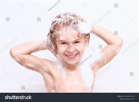 Optimistic Shirtless Boy Washing Hair Foamy Stock Photo 2197453593 | Shutterstock