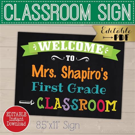 Classroom Welcome Sign, Personalized Teacher Name Gift Ideas Digital, Class Room Chalkboard ...