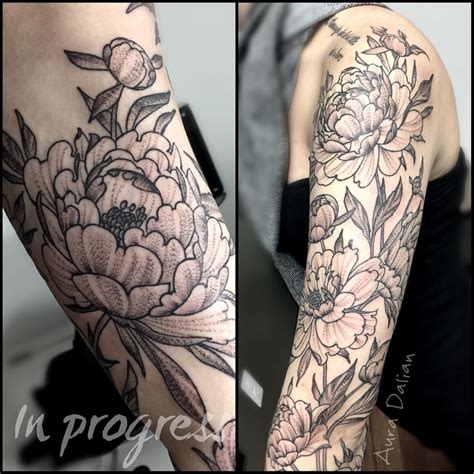 Almost done with another peony sleeve #auradalian #auradaliantattoos # ...