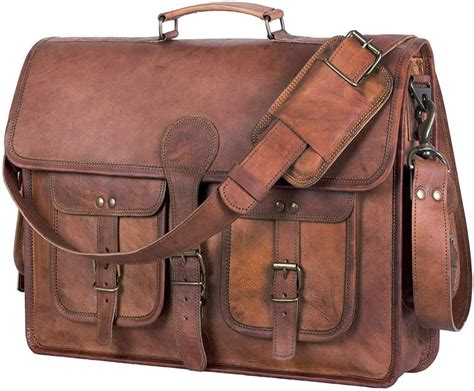 18 INCH Leather Briefcase Laptop Messenger bag best computer satchel Handmade Bags for men ...