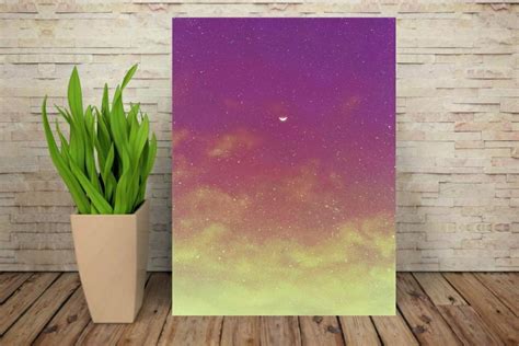 Crescent Moon in the Pink Sky Wall Art Print Bedroom Wall - Etsy