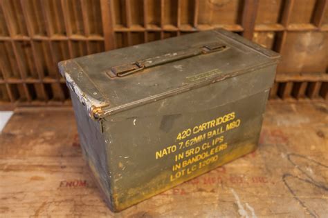 Vintage Military Ammo Box Green Yellow Ammunition Large Cartridge Box Rustic Man Cave Bullet ...