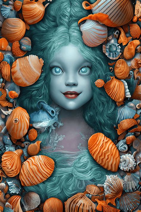 Mark Ryden Seashells Seashell Crown Trident Mermaid Beautiful · Creative Fabrica