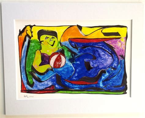 Bathing Beauty Beach Ball Giclee Print 16 X 20 Wall Art Impressionist Colorful Whimsical Custom ...