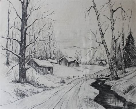 Winter Scene Sketch at PaintingValley.com | Explore collection of Winter Scene Sketch