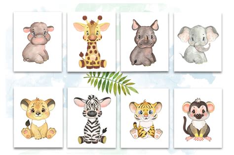 Safari baby animals digital watercolor clipart. Nursery prints By ...