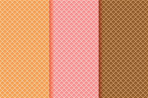 Ice cream waffle cone textures set. Seamless patterns with different wafer backgrounds, vanilla ...