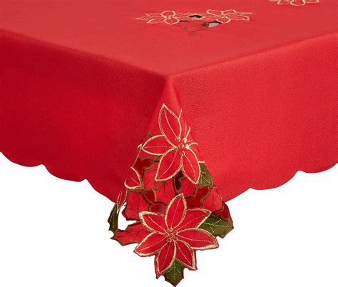 NDC Christmas Red Tablecloth with Cutwork Embroidered Tree Design (52 x ...