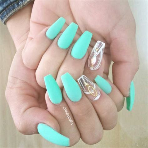 Tiffany Blue Long Turquoise Coffin Nails | Nail Art Trendy