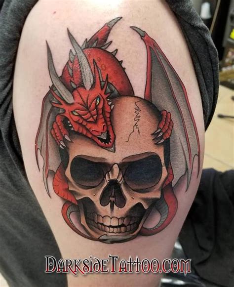 Color Skull and Dragon Tattoo by Cole Gridley: TattooNOW