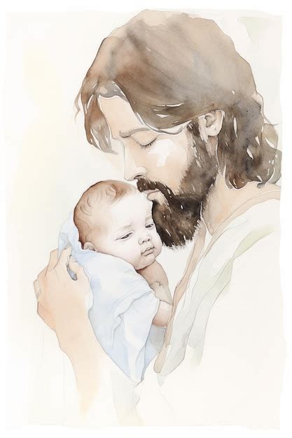 Premium AI Image | A watercolor drawing of jesus holding a baby