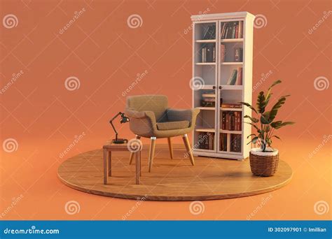Cozy Armchair in Clean Comfortable Reading Corner White Bookshelf on ...
