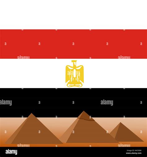 The Egyptian pyramids on the background of the national flag of Egypt. The illustration on a ...