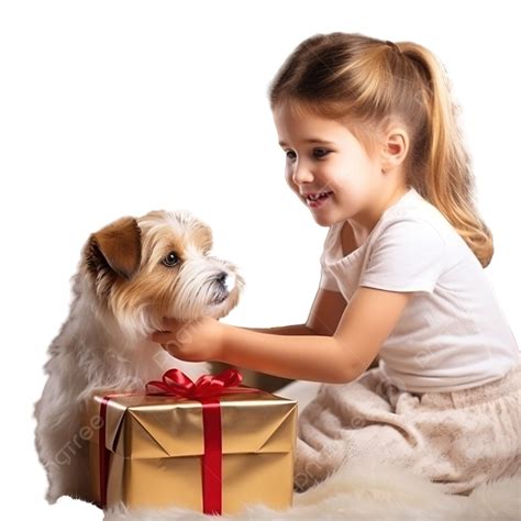 Child Girl With Dog Jack Russell Terrier Near The Christmas Tree With Gifts, Kids Gift, Little ...