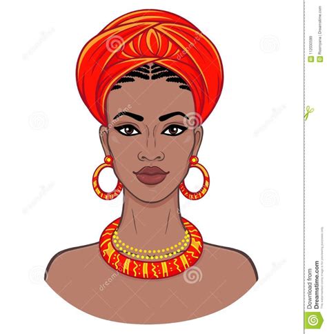 African beauty. Animation portrait of the young black woman in a turban.. Illustration about ...