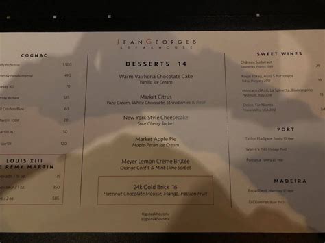 Menu at Jean Georges Steakhouse, Las Vegas