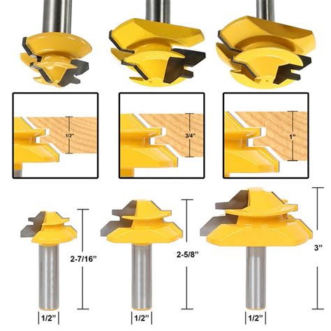 3pcs 1/2" Shank Lock Miter Router Bits 45 Degree Glue Joint Router Bit ...