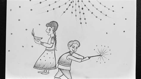 How To Draw Diwali Scene || Diwali Celebration Pencil Drawing || Diwali Festival Pencil Drawing ...