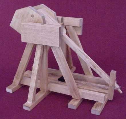 Trebuchet Plans - Side view of a working model trebuchet in the cocked position. | Crossbow ...
