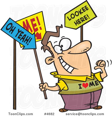 Cartoon Guy with an Ego Holding Signs #4682 by Ron Leishman