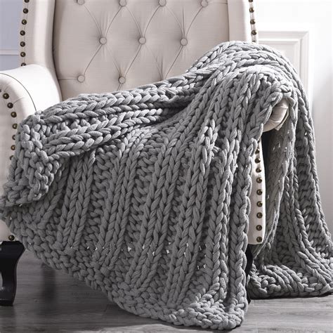 Cottage Lane Chunky Knit Acrylic Throw Blanket, 50" x 60", Gray ...