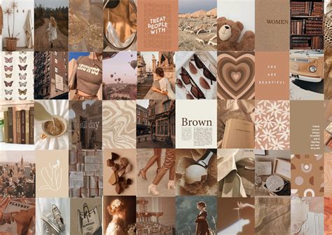 Brown aesthetic wall collage kit neutral aesthetic wall | Etsy