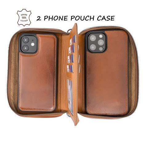 Custom Leather Double Phone Case, Handmade Dual Phone Case, 2 Phone ...