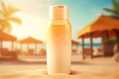 Premium AI Image | Bottle of sunscreen lotion on the sandy beach is the ...