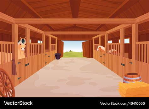 Horses stable cartoon barn inside interior shed Vector Image