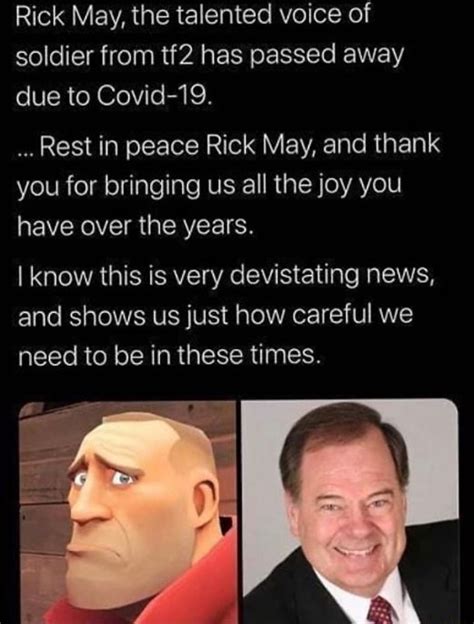 Rick May, the talented voice of soldier from tf2 has passed away due to ...