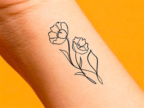 Poppy Flowers Temporary Tattoo / Poppy Wildflowers Floral Tattoo - Etsy