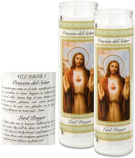 Catholic Prayer Candles - Set Of 2 Religious Candles - Real Wax (White Poured, Unscented ...