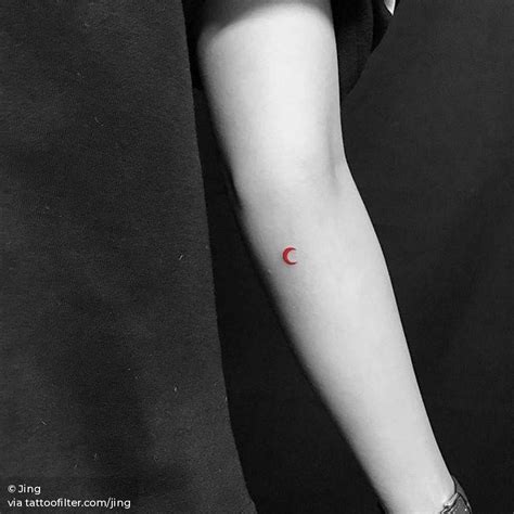 Red crescent moon tattoo on the inner forearm. | Red ink tattoos, Small moon tattoos, Moon tattoo