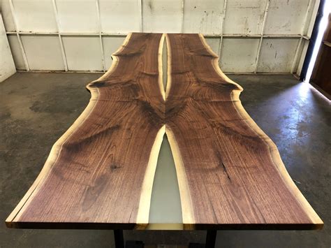 SOLD - Bookmatched Black Walnut, Live Edge Dining Table with Resin - P10528 — Pasadenaville Live ...