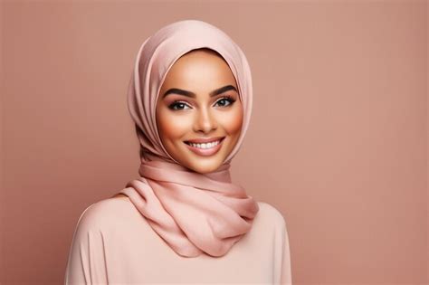 Premium AI Image | Portrait of attractive arab woman in stylish apricot trend color clothes