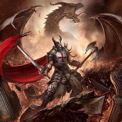 Medieval Knight Fighting Dragon