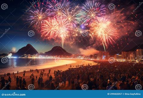 Festive Fireworks Over Copacabana Beach during the Carnival. Stock Image - Image of illuminated ...