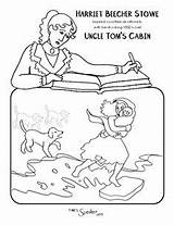 Hand Drawn Cartoon Showing Harriet Beecher Stowe Writing And The Scene  sketch template