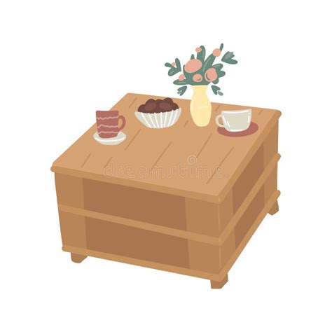 Wooden Coffee Table. Isolated on White Background. Vector Cartoon Illustration Stock Vector ...