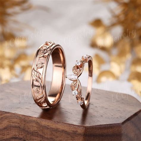 2pcs Leaf Couple Rings Set for Men and Women, Men Wedding Band ...