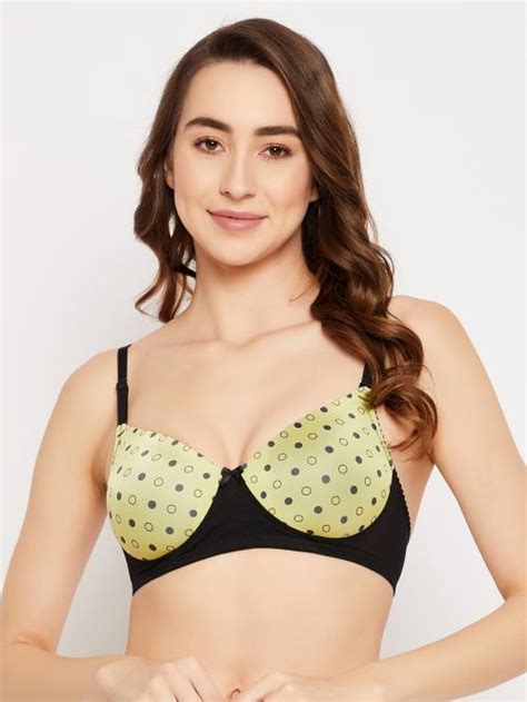 Buy Clovia Polyamide Printed Padded Full Cup Wire Free T-shirt Bra - Green Online at Best Prices ...