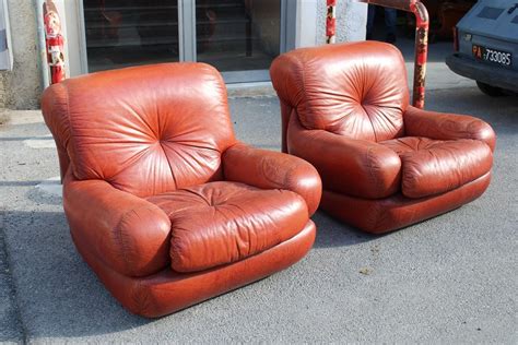 Pair Armchairs Bubble Cognac Leather Italian design 1970s For Sale at ...